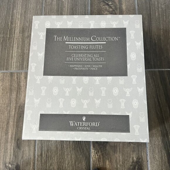 WATERFORD CRYSTAL MILLENNIUM FLUTE-PAIR HAPPINESS - Picture 2 of 2